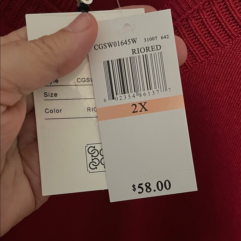 Cable & Gauge Rich Red V-Neck Tunic Sweater - Picture 4 of 7